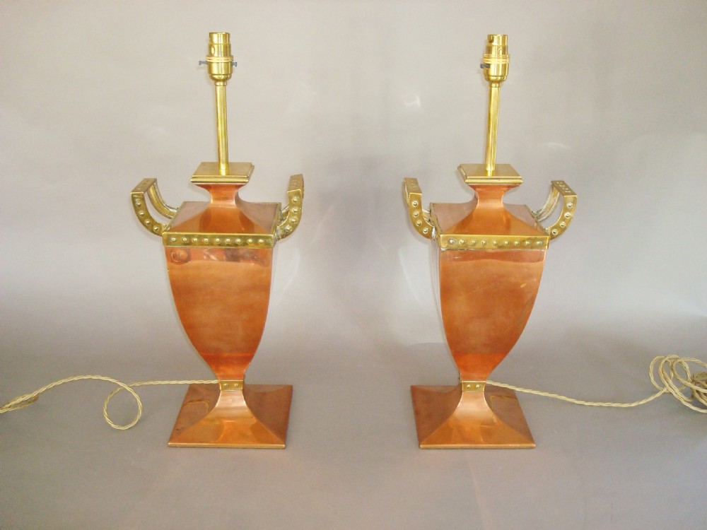 Early C20th Pair of Copper and Brass Lamps View III