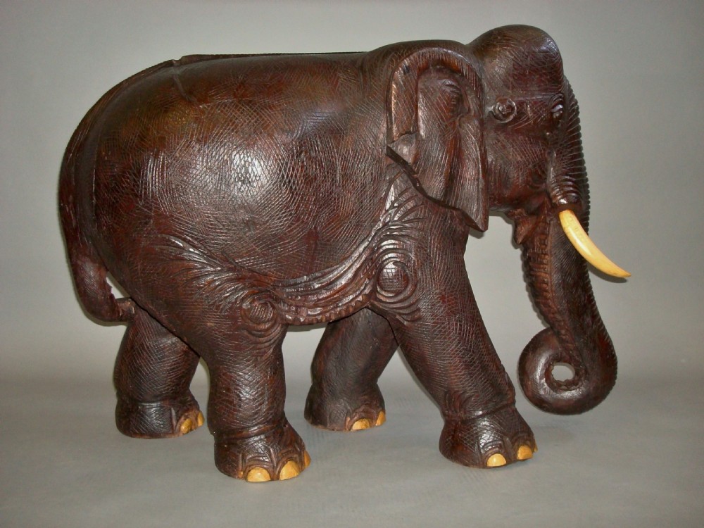Early C20th Carved Elephant with boxwood tusks View VI