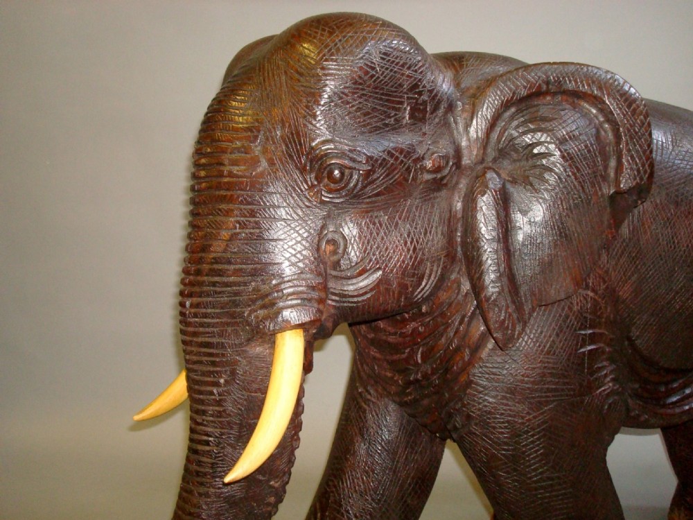 Early C20th Carved Elephant with boxwood tusks View VIII