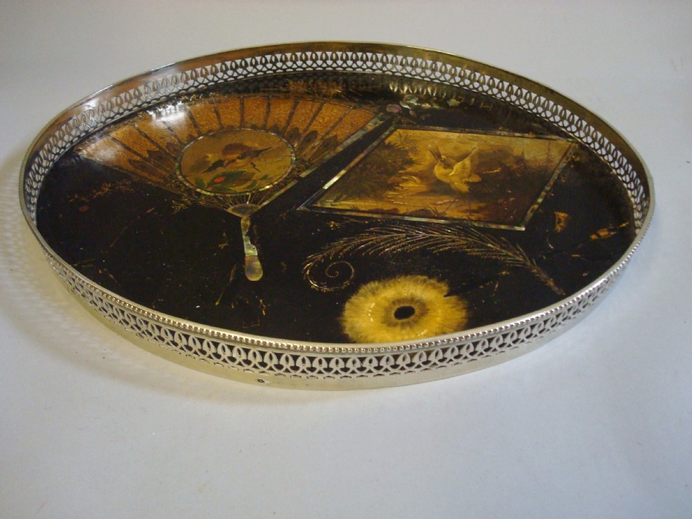 C19th Papier Mache and Silver Tray