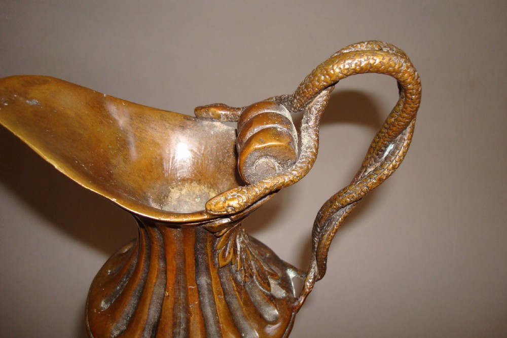 C19th Pair Bronze Ewers or Jugs on Marble plinth View V