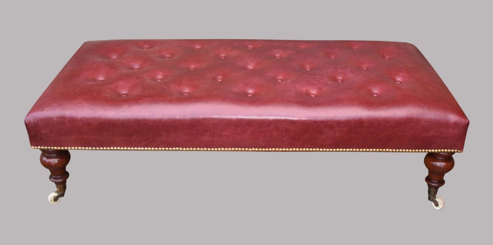 C19th Large Mahogany and Leather Low Stool View V