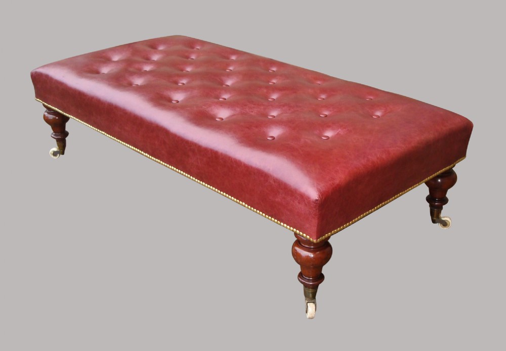 C19th Large Mahogany and Leather Low Stool View VIII