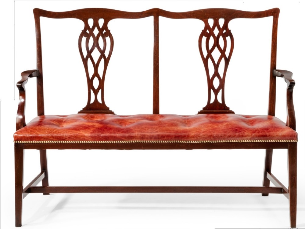 C19th Mahogany Chair Back Settee in Leather