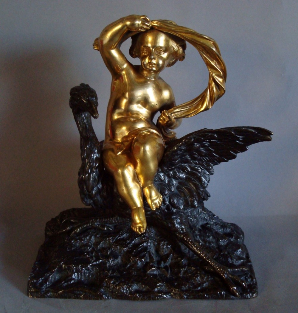 C19th Bronze Cherub on a Heron