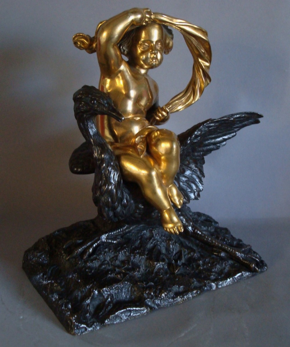 C19th Bronze Cherub on a Heron View II