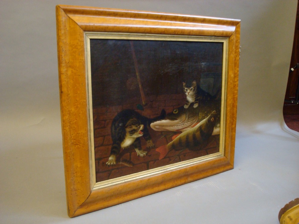C19th Oil Painting of Cats and Fish View II