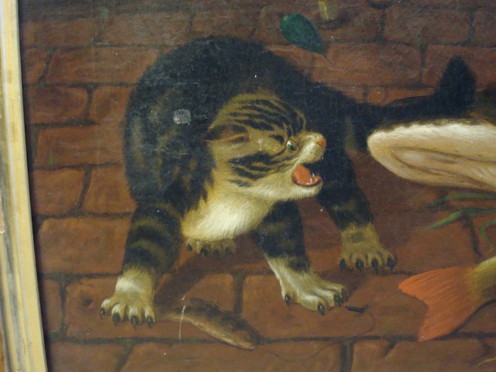 C19th Oil Painting of Cats and Fish View IV