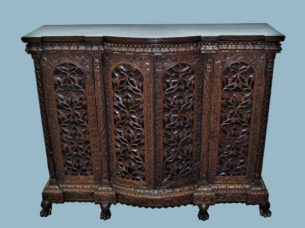 C19th Indian Carved Padouk Side Cabinet