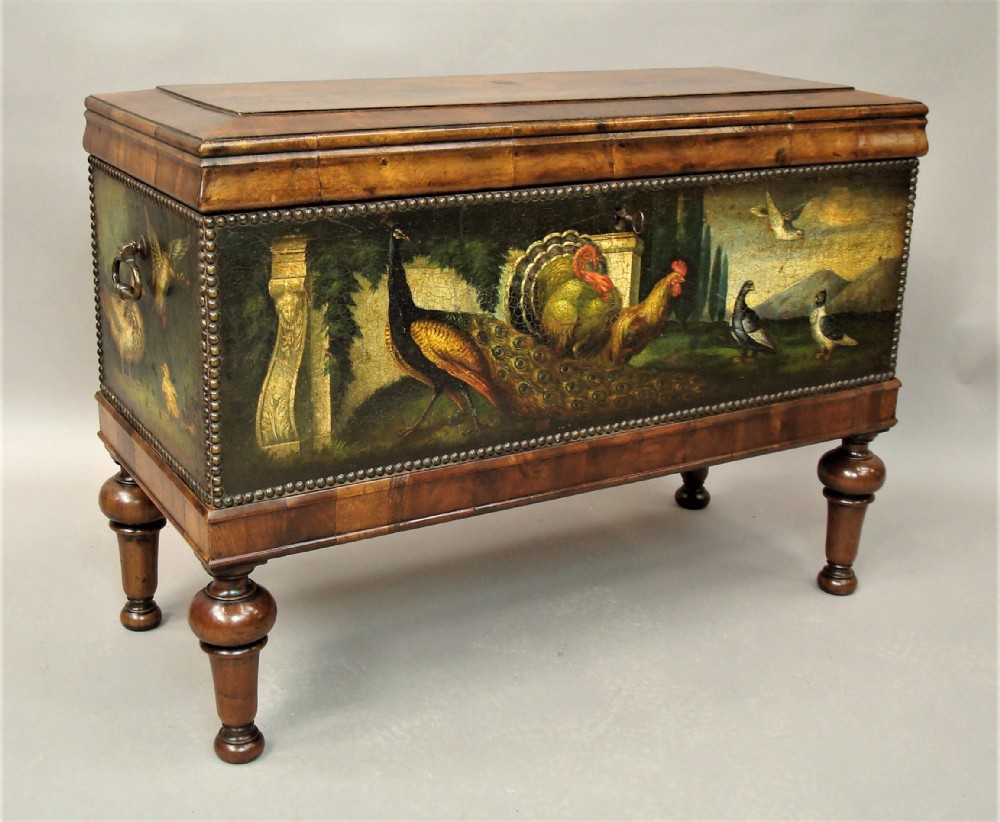 C19th Dutch Walnut and Painted Leather Chest on Stand