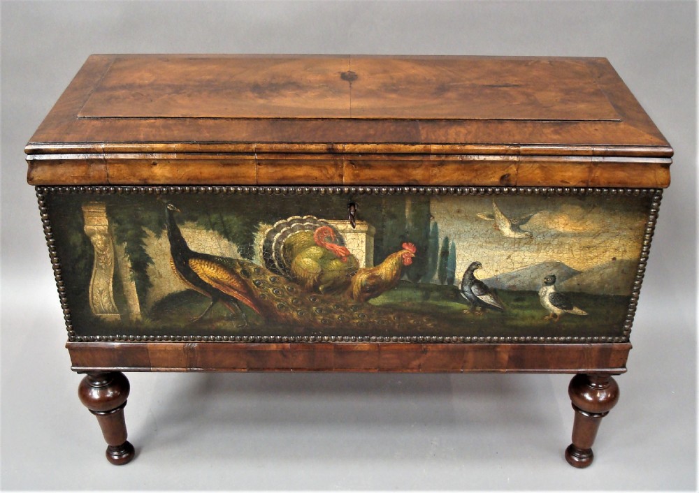 C19th Dutch Walnut and Painted Leather Chest on Stand View IV