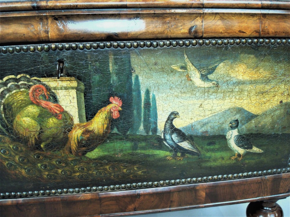 C19th Dutch Walnut and Painted Leather Chest on Stand View XII