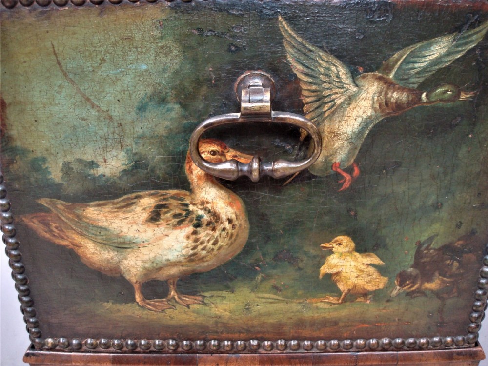 C19th Dutch Walnut and Painted Leather Chest on Stand View XVII