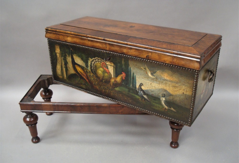 C19th Dutch Walnut and Painted Leather Chest on Stand View XIX