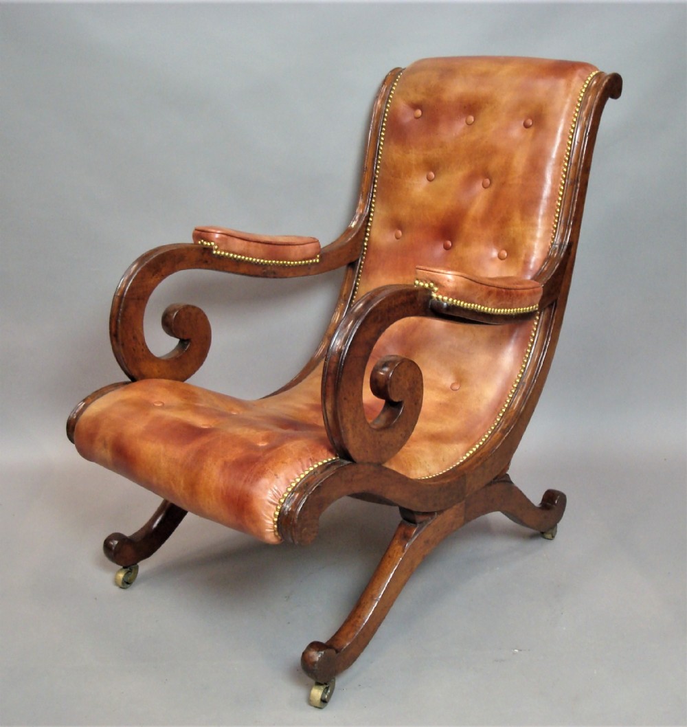 Regency Mahogany and Leather Library Chair