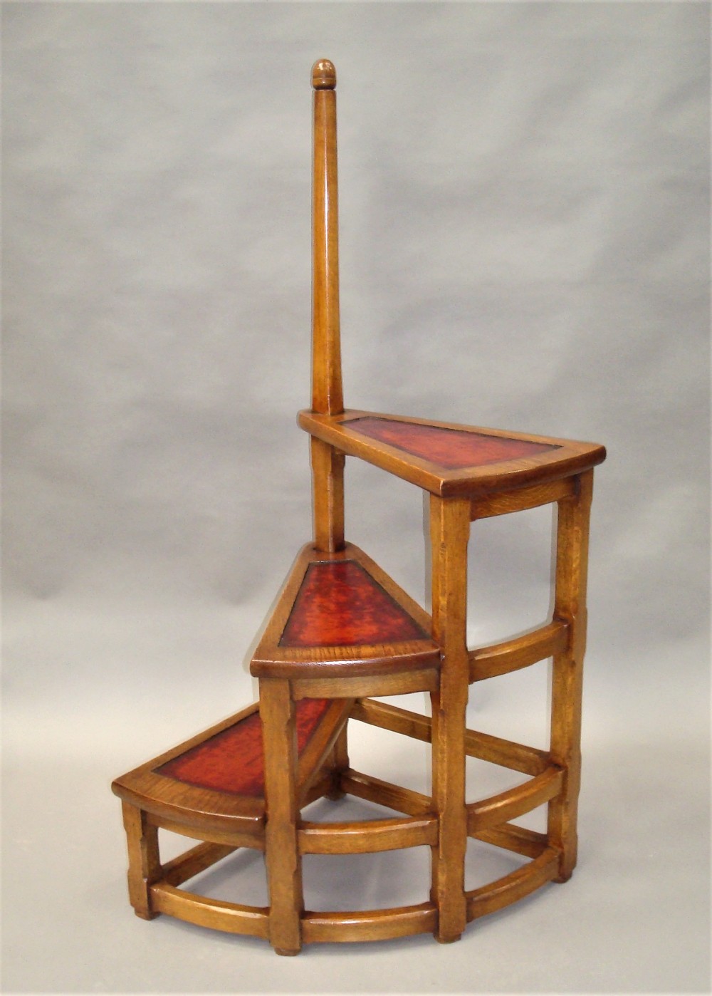 C19th Oak Library Steps of Unusual Spiral Design