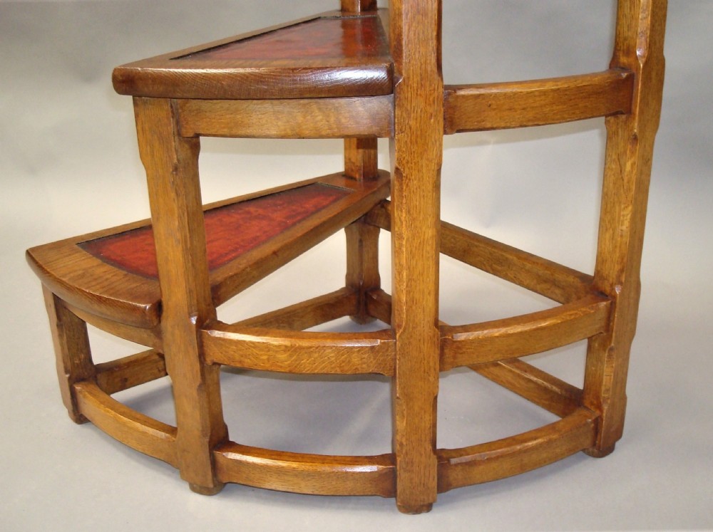C19th Oak Library Steps of Unusual Spiral Design View XIII