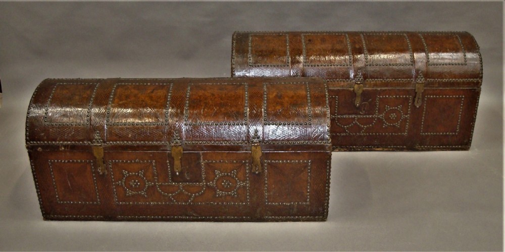 C18th Pair Spanish Leather Trunks