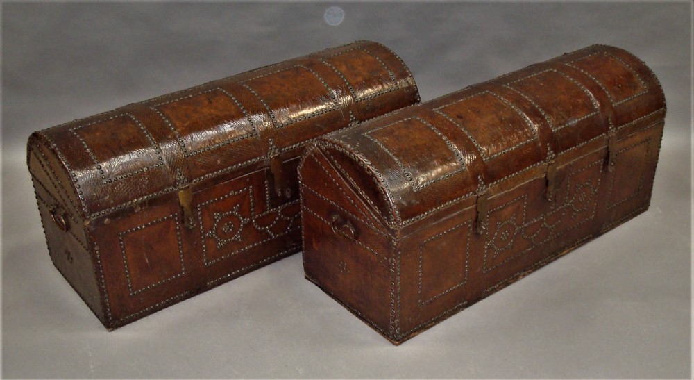 C18th Pair Spanish Leather Trunks View II