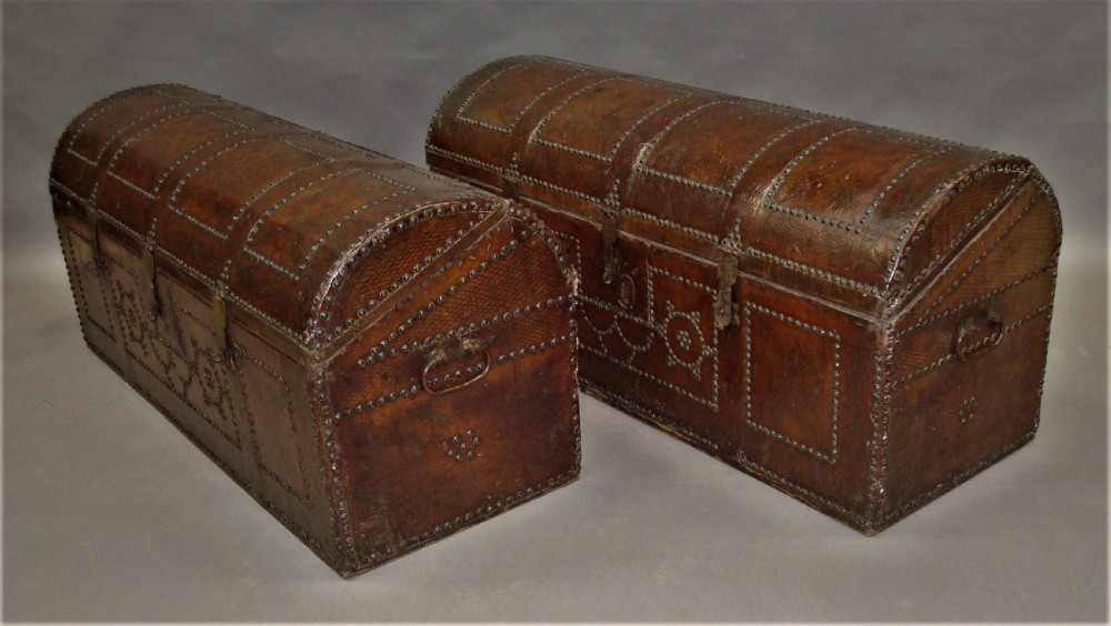 C18th Pair Spanish Leather Trunks View IV