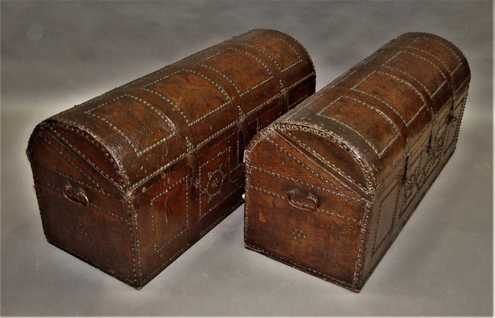 C18th Pair Spanish Leather Trunks View V