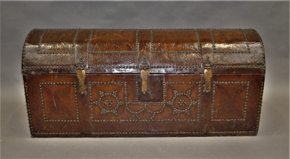 C18th Pair Spanish Leather Trunks View VI