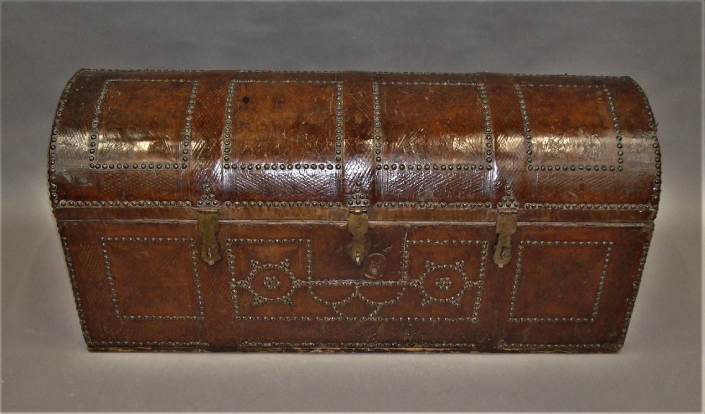 C18th Pair Spanish Leather Trunks View IX