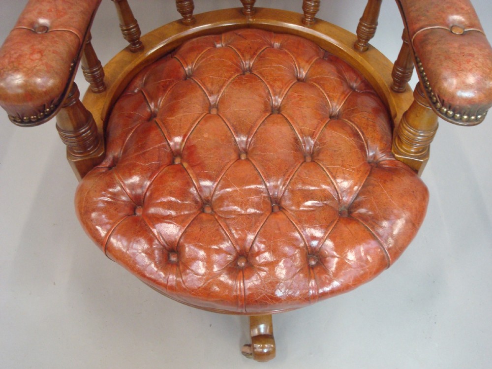 C19th Walnut and Leather Revolving Desk Chair View VII