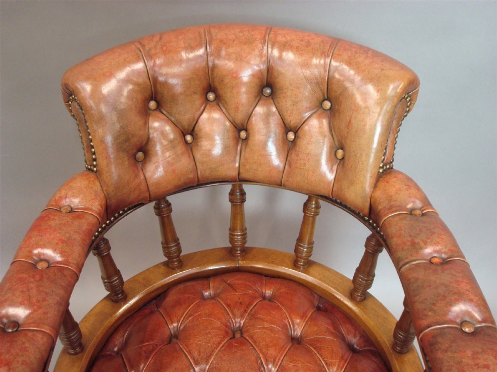 C19th Walnut and Leather Revolving Desk Chair View IX