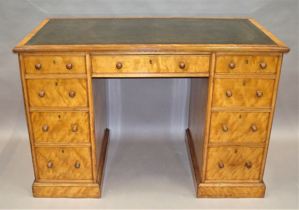 Late Regency Satin Birch Pedestal Desk of Compact Proportions