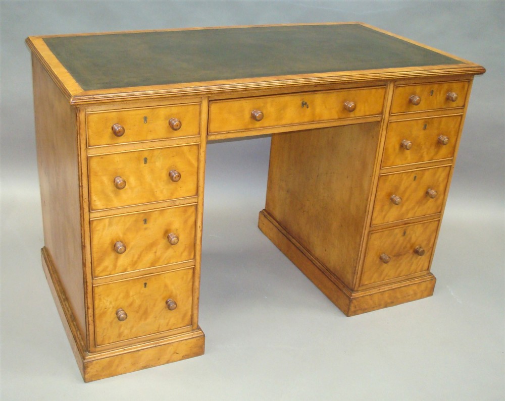 Late Regency Satin Birch Pedestal Desk of Compact Proportions View II