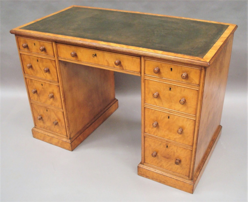 Late Regency Satin Birch Pedestal Desk of Compact Proportions View III
