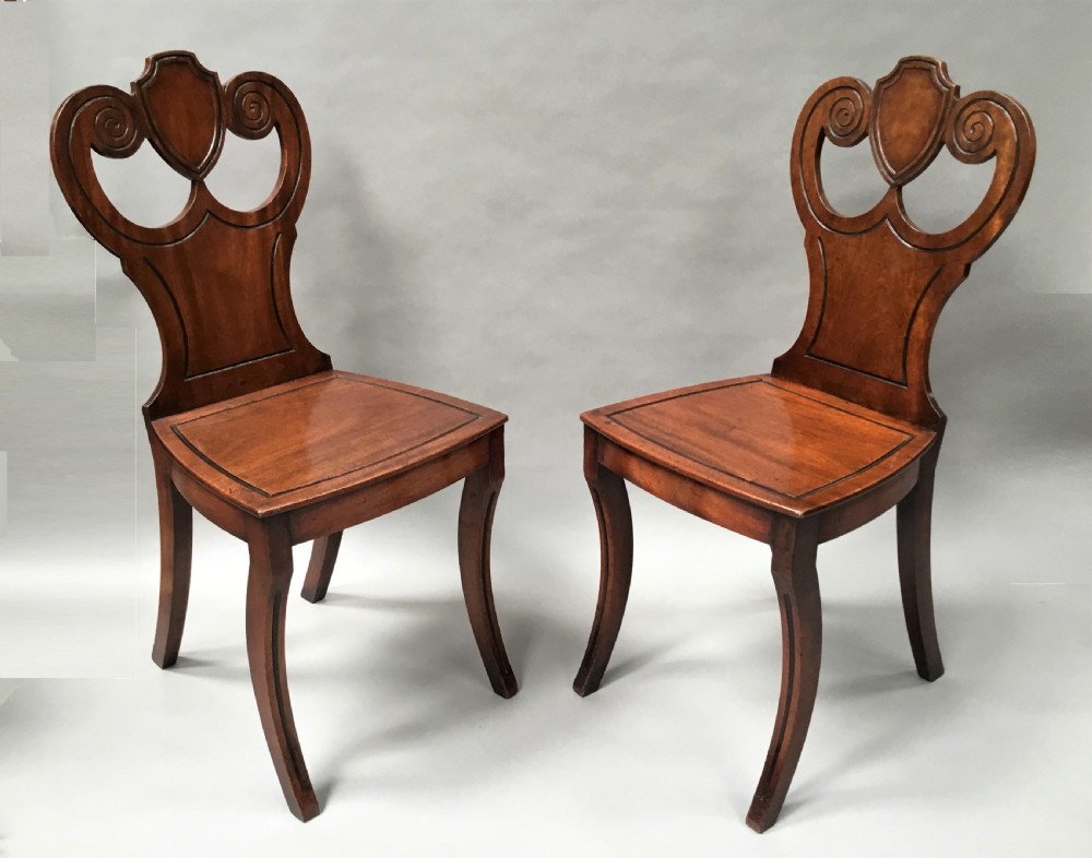 Regency pair of mahogany hall chairs View IV
