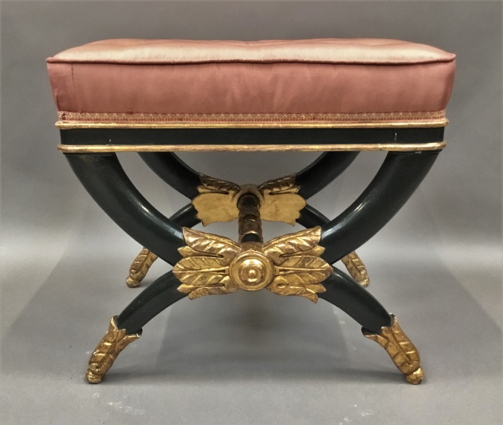 Empire 'X' Frame Stool, with parcel gilt