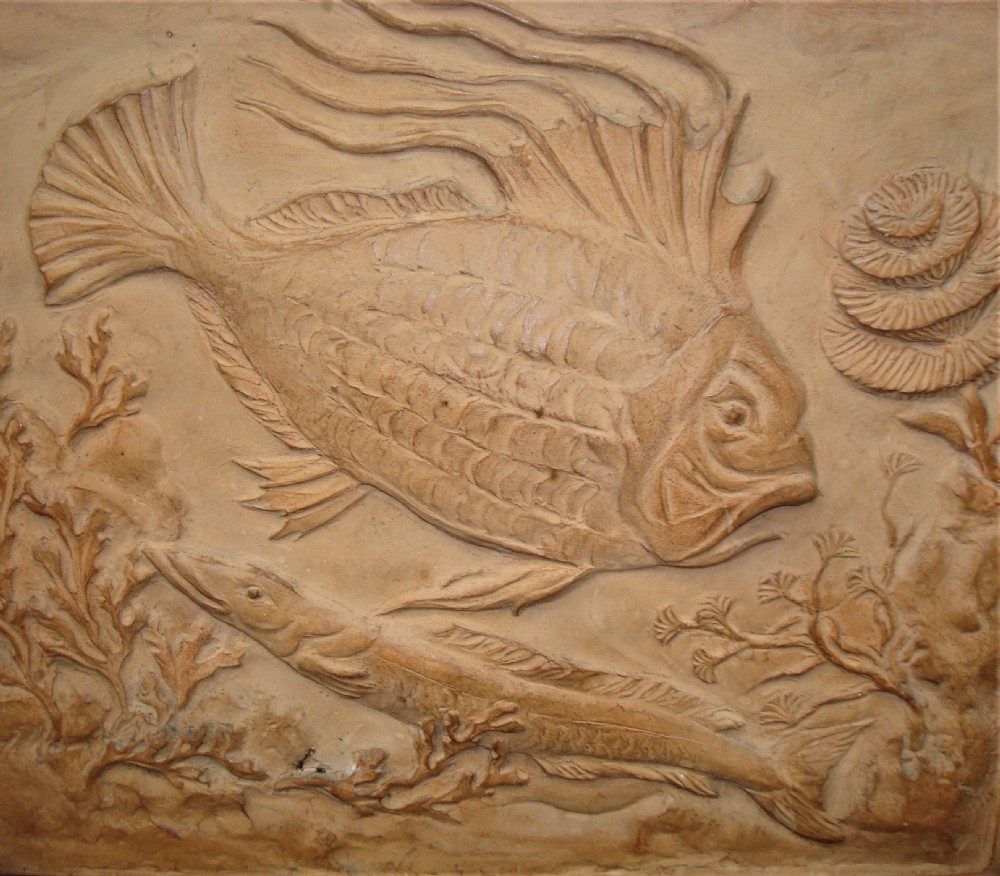 C19th pair of terracotta plaques sculpted with fish and marine life View VI