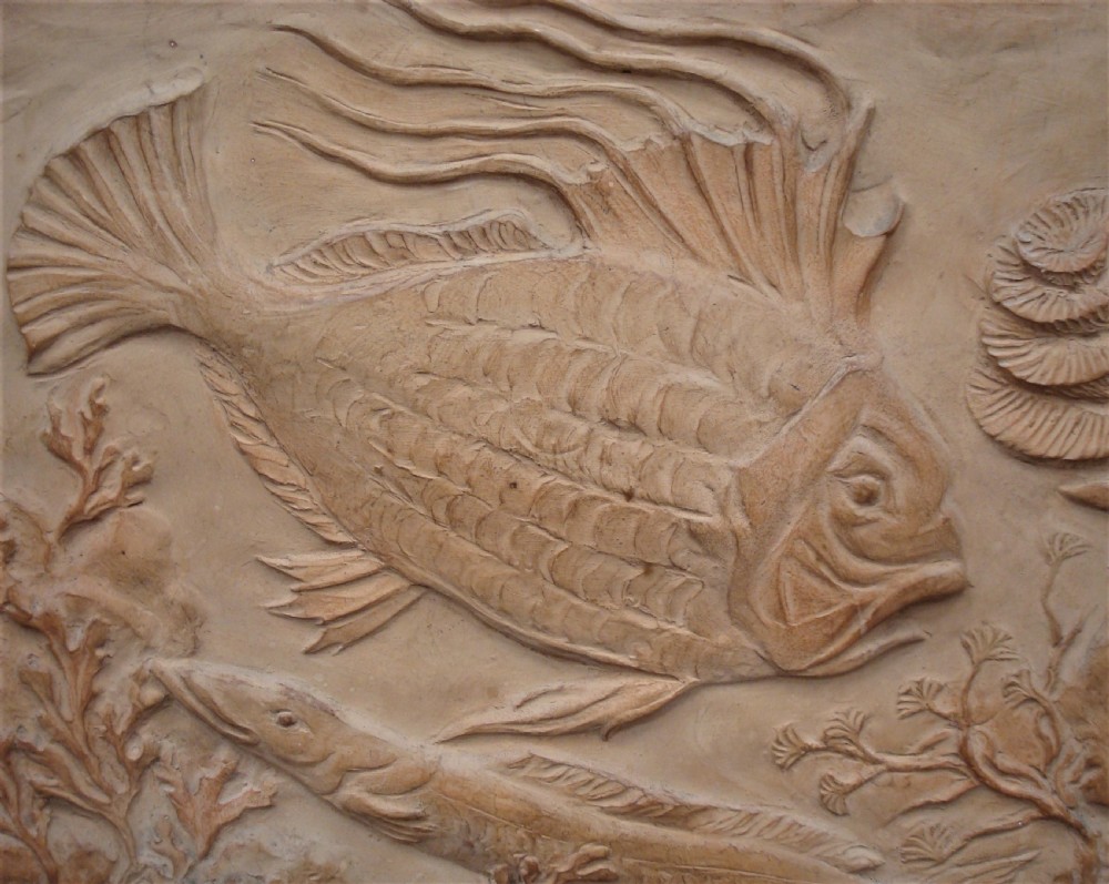 C19th pair of terracotta plaques sculpted with fish and marine life View VIII