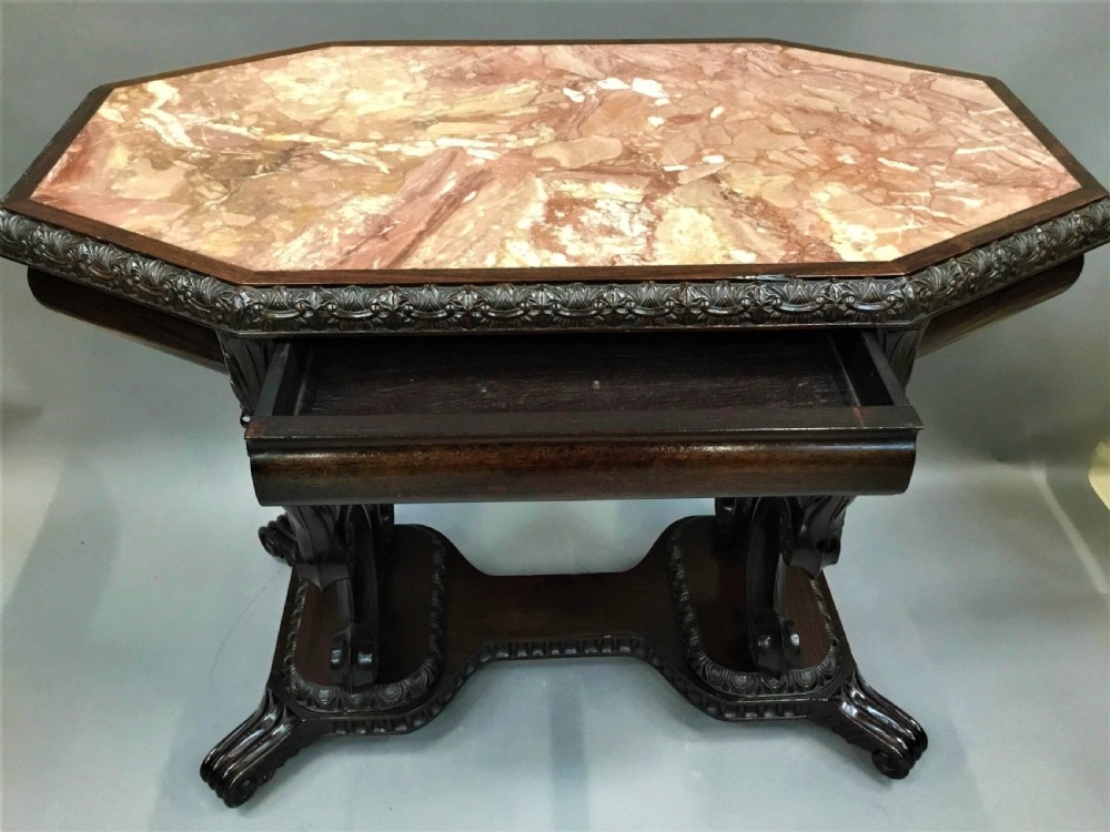 C19th Anglo Indian Padouk and Marble Centre Table; Ceylonese View III