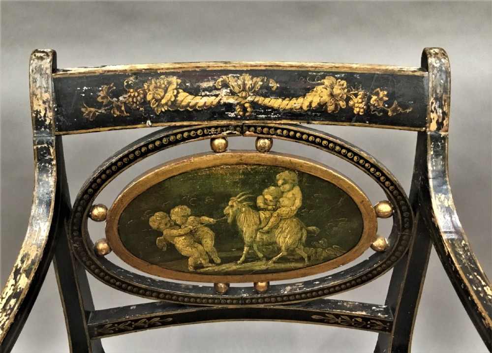 Regency painted and parcel gilt elbow chair View VII