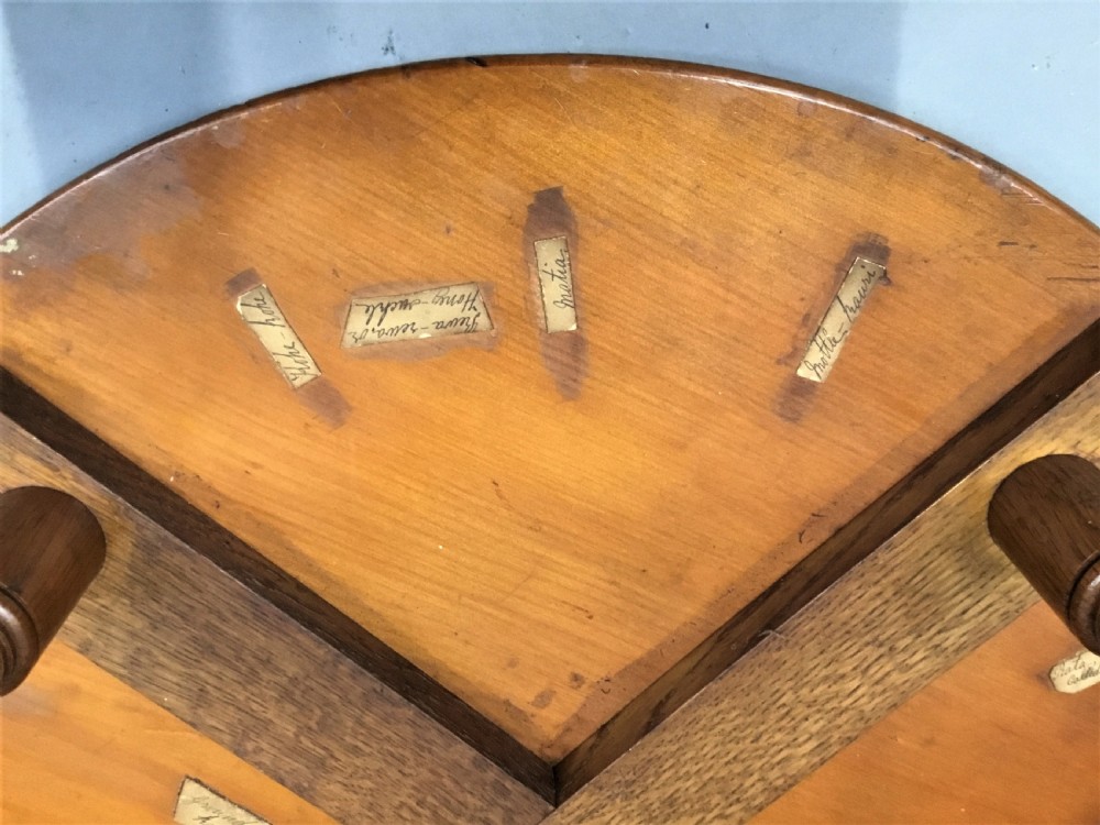 A nineteenth-century circular specimen wood side table featuring a geometric starburst inlaid tabletop supported by four turned legs and an X-frame cross stretcher. View XII