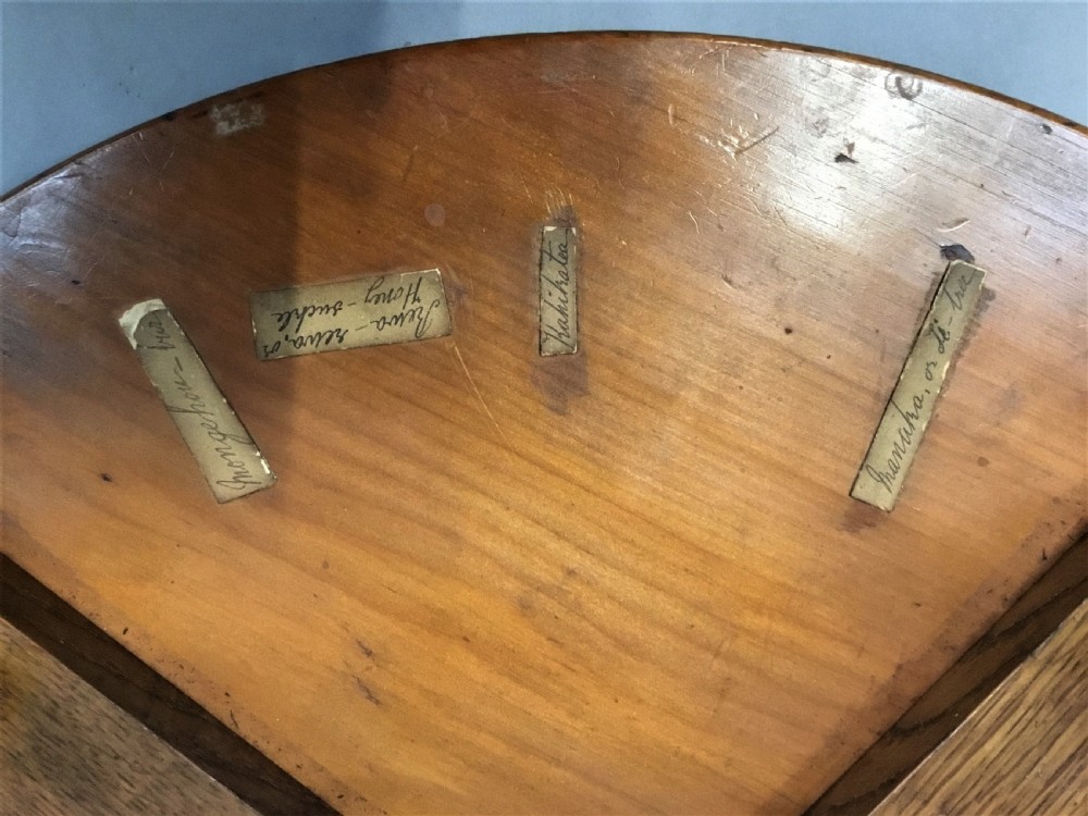 A nineteenth-century circular specimen wood side table featuring a geometric starburst inlaid tabletop supported by four turned legs and an X-frame cross stretcher. View XV
