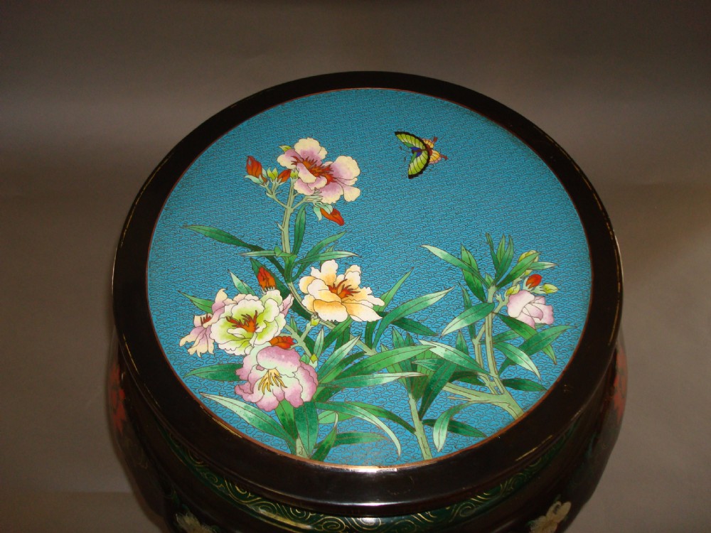 Pair of Chinese lacquered cloisonne low tables View II