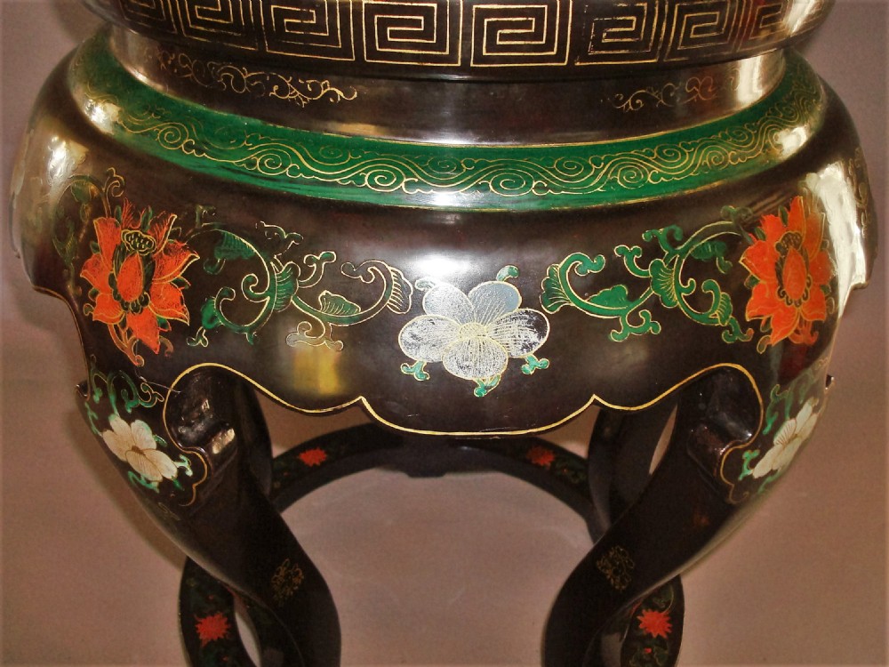Pair of Chinese lacquered cloisonne low tables View VI