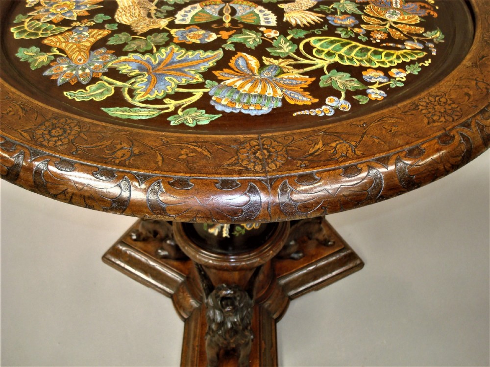 C19th Italian walnut and majolica centre table View XV
