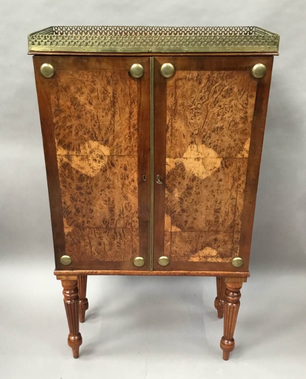 Regency oak and burr oak side cabinet of small proportions