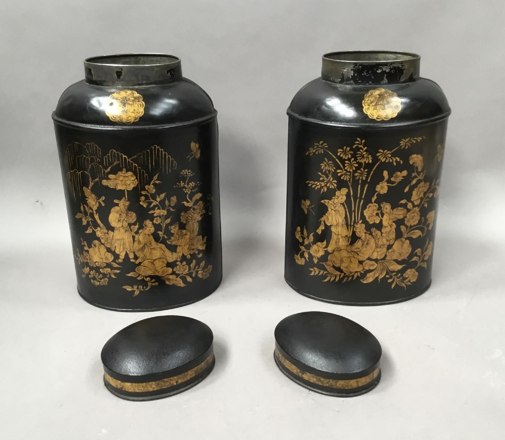 C19th pair of Chinoiserie lacquered tole tea canisters by John Bartlett View VI