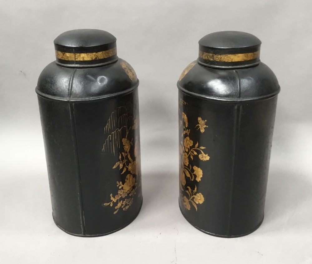 C19th pair of Chinoiserie lacquered tole tea canisters by John Bartlett View XI