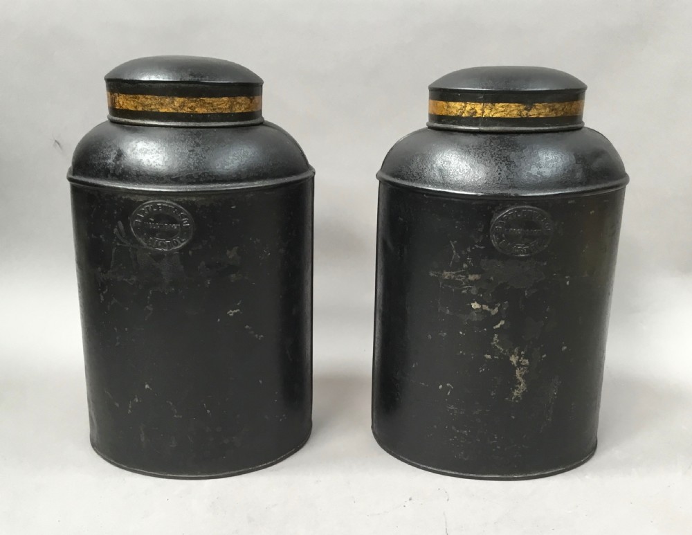 C19th pair of Chinoiserie lacquered tole tea canisters by John Bartlett View XIII