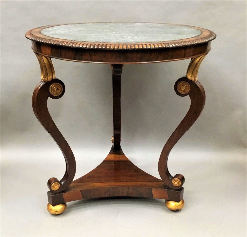 Regency circular rosewood marble top centre table