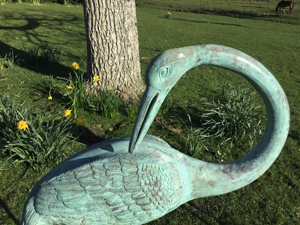 early C20th large pair of Japanese bronze life size cranes View VII