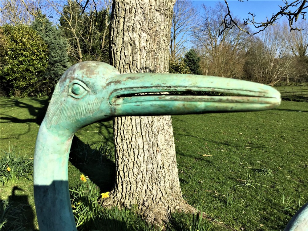 early C20th large pair of Japanese bronze life size cranes View IX